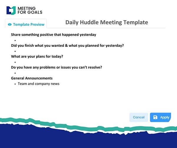 Daily Huddle Meeting Template Meeting Agenda