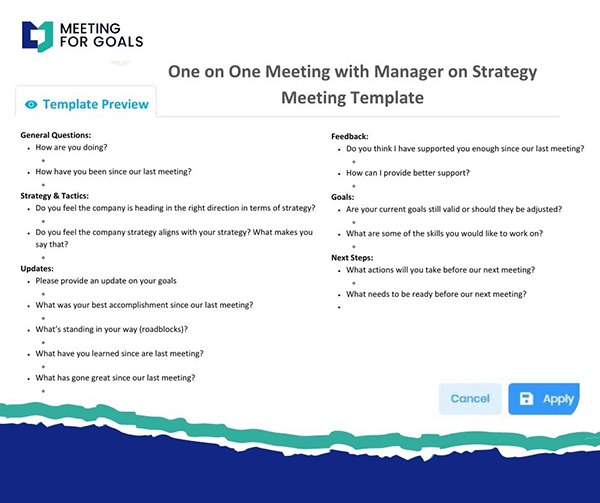 One on One Meeting with manager on Strategy Meeting Template