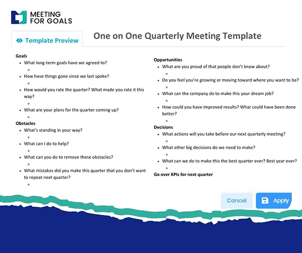 1-on-1 Quarterly Meeting Template - Meeting Agenda