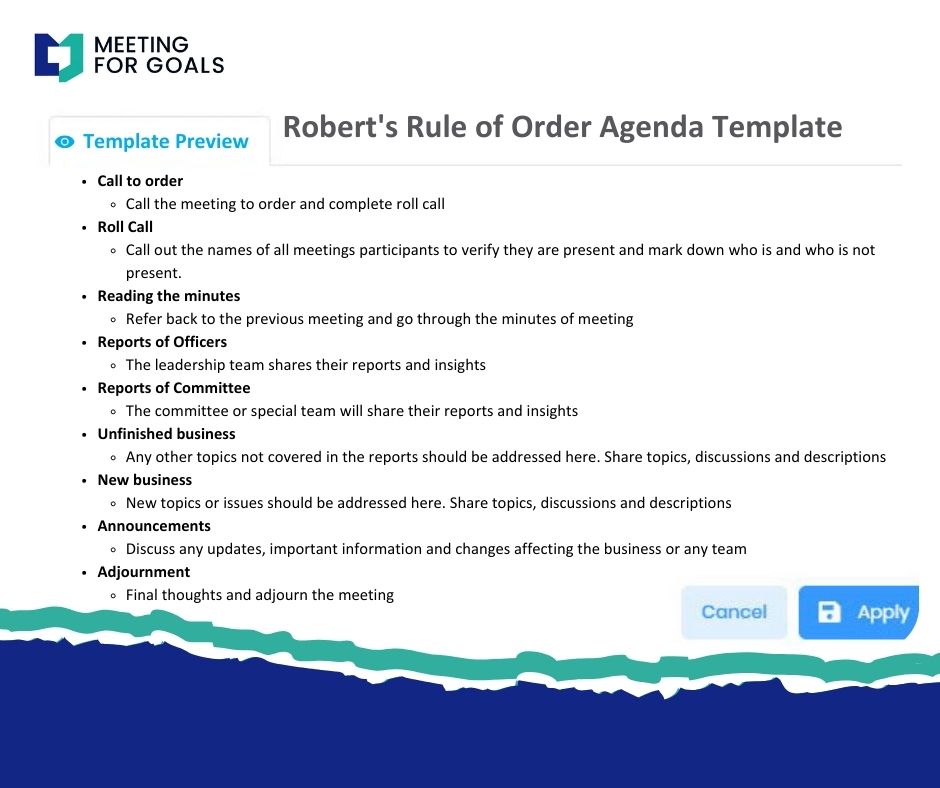 robert rules of order meeting agenda template