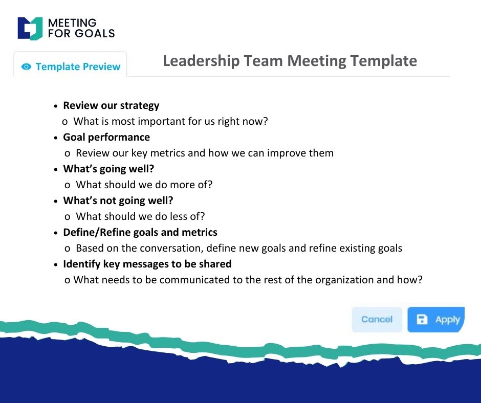 Leadership Team Meeting Template Meeting For Goals